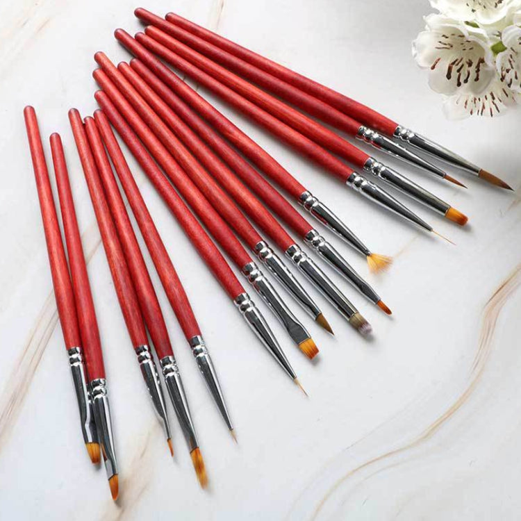 Pennello per unghie con asta di legno Strumenti per armature di bellezza Penna per disegno a penna per pittura a colori, 15pcs/set