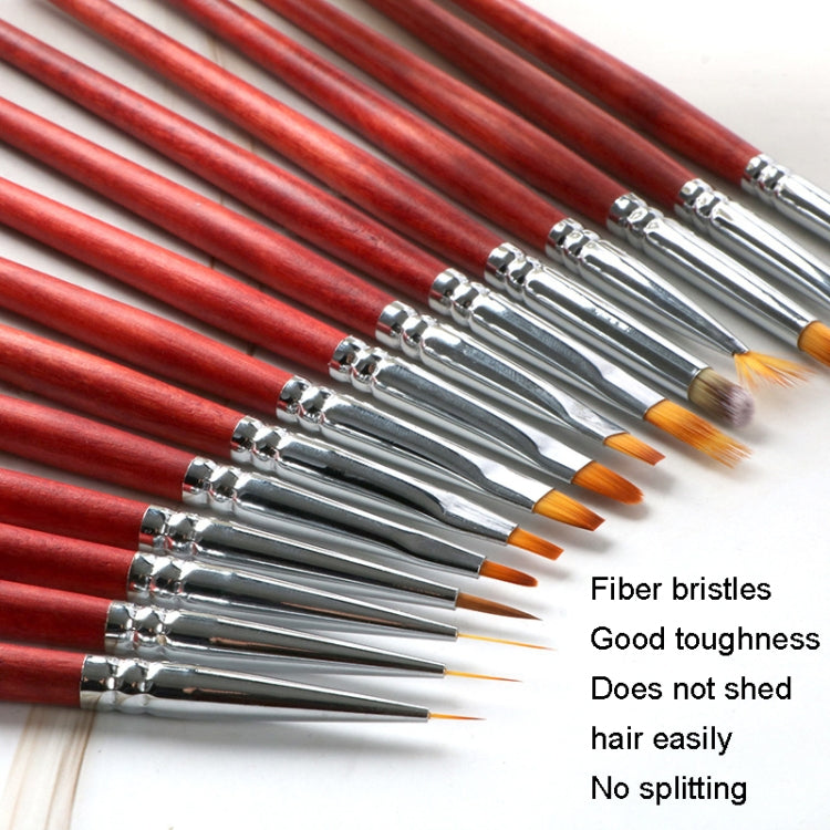 Pennello per unghie con asta di legno Strumenti per armature di bellezza Penna per disegno a penna per pittura a colori, 15pcs/set