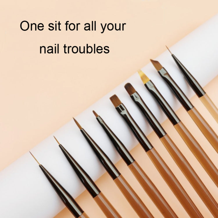 Penna per nail art marrone Set strumenti di disegno colorati, Short Line Pen, Long Line Pen, Petals Pen, Flat Head Fen, Versatile Pen, Round Head Pen, Sweeping pen, Double Head Pen