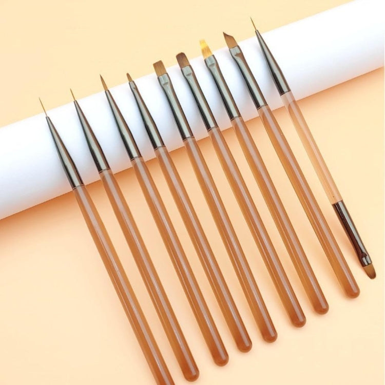 Penna per nail art marrone Set strumenti di disegno colorati, Short Line Pen, Long Line Pen, Petals Pen, Flat Head Fen, Versatile Pen, Round Head Pen, Sweeping pen, Double Head Pen