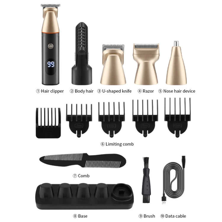 5 in 1 taglio di capelli display digitale lavaggio ad acqua rasoio set di taglio a spinta elettrica per capelli, LK-881 5 In 1 (Gold), LK-881 5 In 1 (Silver)
