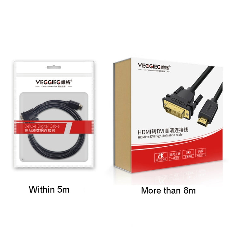 VEGGIEG Cavo convertitore da HDMI a DVI Computer TV HD Monitor può essere intercambiabile, 1m, 1.5m, 2m, 3m, 5m, 8m, 10m, 12m, 15m