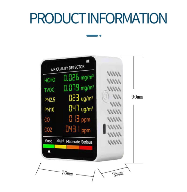 Rilevatore di qualità dell'aria PM2.5/PM10 Monitoraggio della qualità dell'aria interna, 6 in 1 Air Quality Detector White, 6 in 1 Air Quality Detector Black