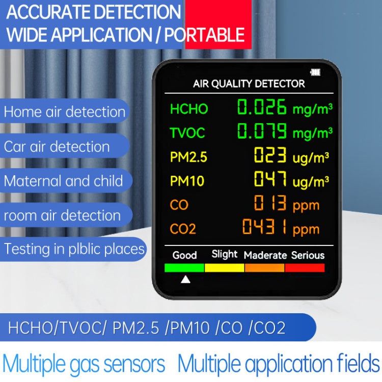 Rilevatore di qualità dell'aria PM2.5/PM10 Monitoraggio della qualità dell'aria interna, 6 in 1 Air Quality Detector White, 6 in 1 Air Quality Detector Black