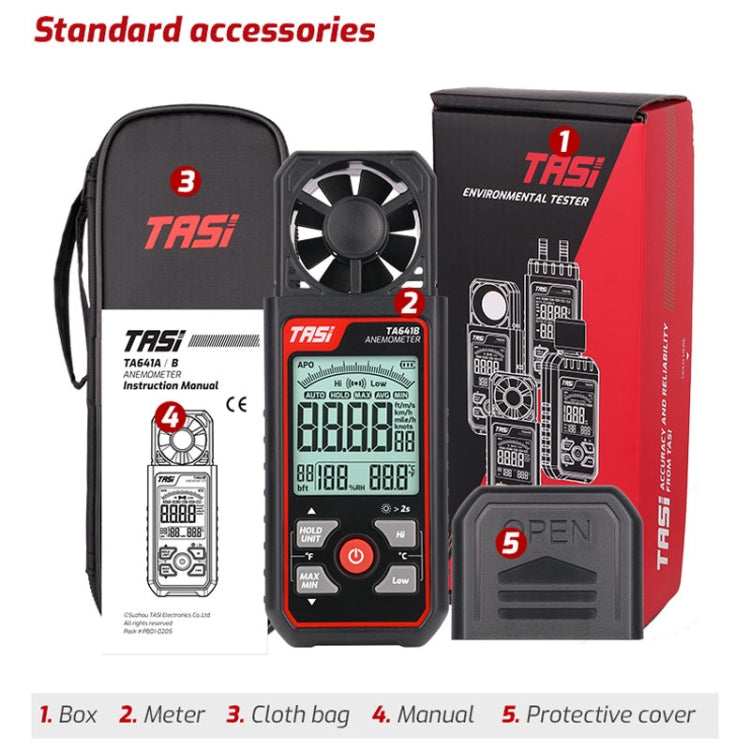 Misuratore di velocità del vento portatile del tester del volume del vento dello strumento di velocità del vento ad alta precisione, TASI TA641A, TASI TA641B
