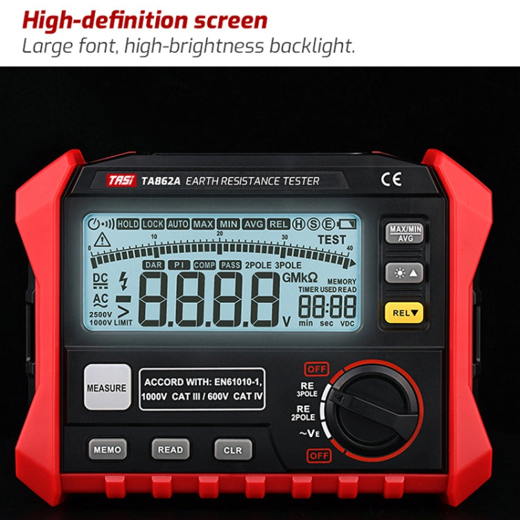 TASI TA862A Tester per resistenza di terra Misurazione della tensione di messa a terra Misuratore di resistenza digitale ad alta precisione, TA862A