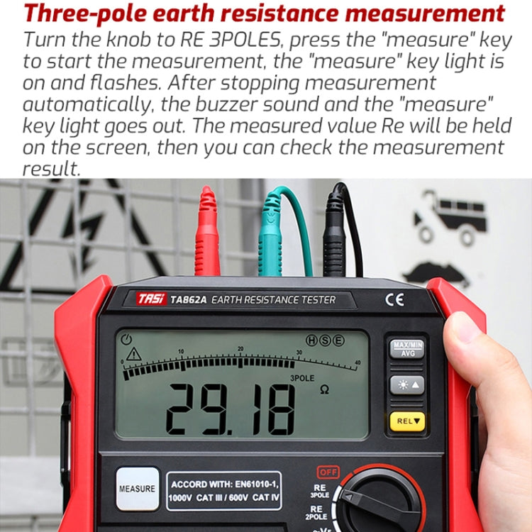 TASI TA862A Tester per resistenza di terra Misurazione della tensione di messa a terra Misuratore di resistenza digitale ad alta precisione, TA862A