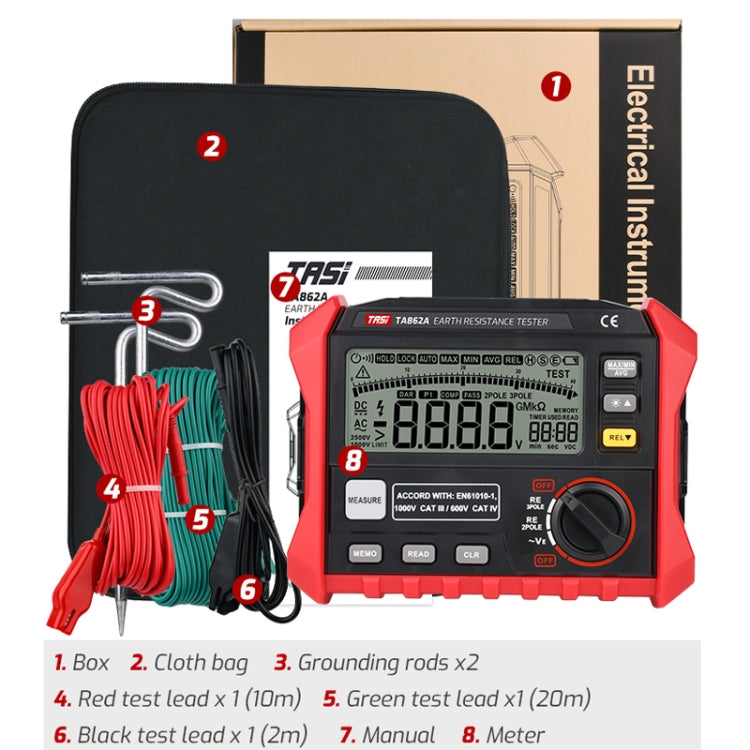 TASI TA862A Tester per resistenza di terra Misurazione della tensione di messa a terra Misuratore di resistenza digitale ad alta precisione, TA862A