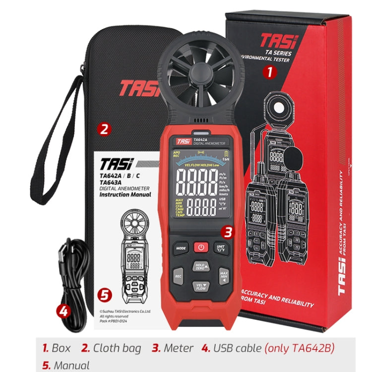 Tester del volume d'aria del misuratore di velocità del vento digitale portatile, TASI TA642A, TASI TA642B, TASI TA642C