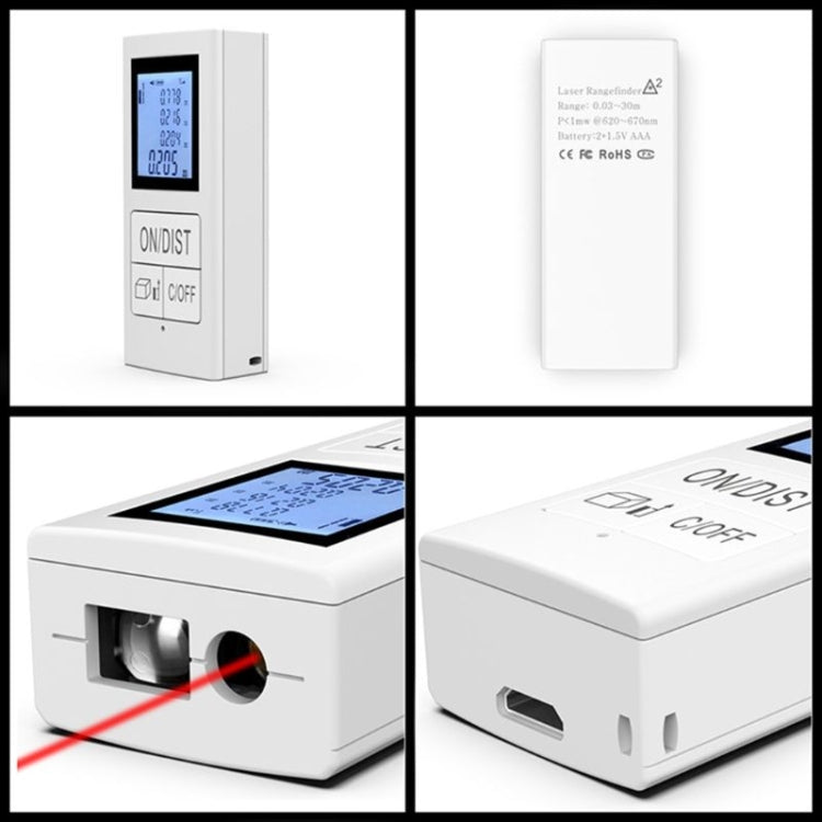 Mini telemetro elettronico a infrarossi ricaricabile portatile da 30 m, White