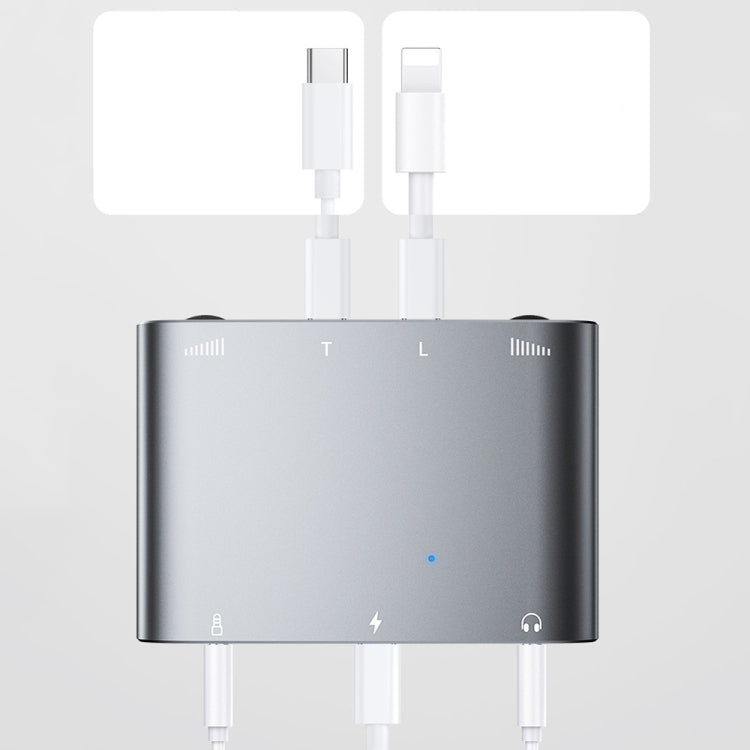 Convertitore live per scheda audio stereo a doppio canale 2 in 1 8 pin + tipo C / USB-C, 2 In 1