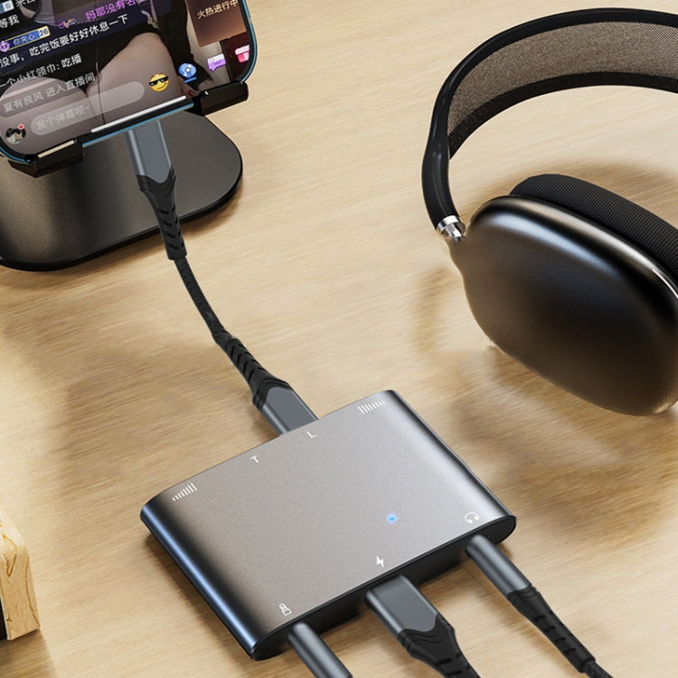 Convertitore live per scheda audio stereo a doppio canale 2 in 1 8 pin + tipo C / USB-C, 2 In 1