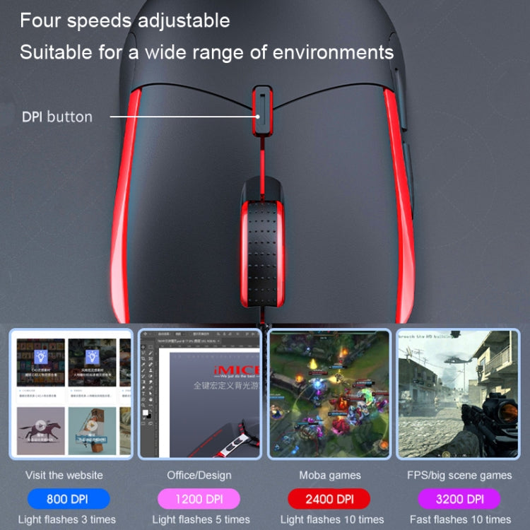 IMICE T30 Wired E-Sport Gaming Mouse Mouse 6D programmabile colorato luminoso LED, T30