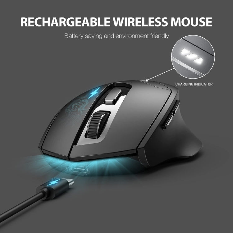 Inphic DR01 Bluetooth 3 modalità mouse wireless ricarica silenziosa gioco da ufficio computer portatile uso domestico, DR01 (Black)