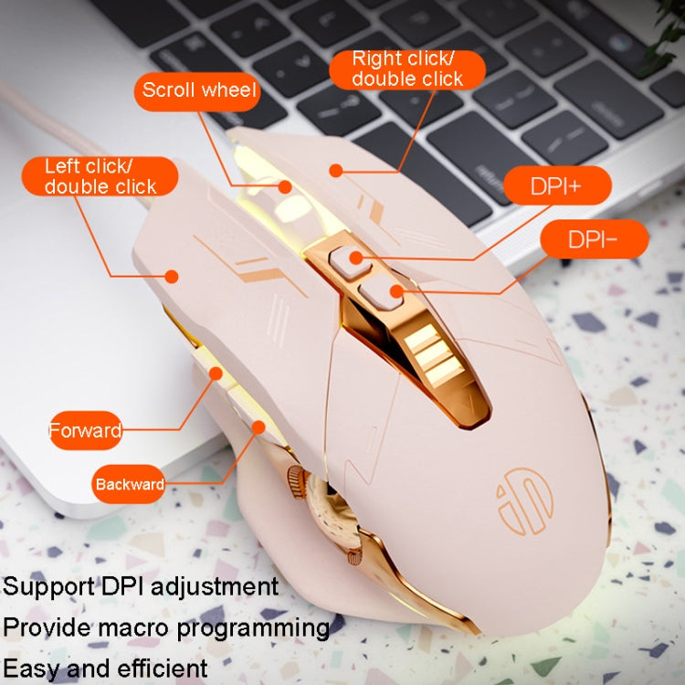 Inphic PW5 Mecha Wired Game Mouse Macro Definizione Luce Muta Mouse USB per computer da ufficio, PW5