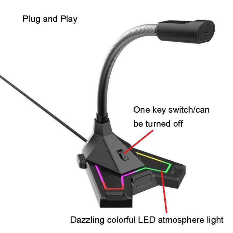 Microfono RGB Microfono per video vocale dal vivo per giochi domestici, USB, 3.5mm