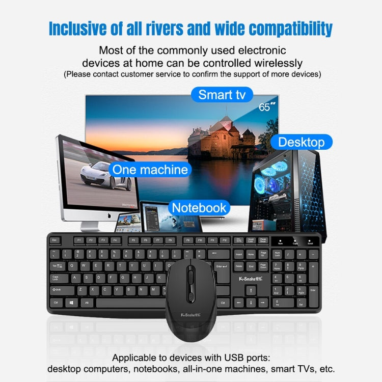 K-Snake WK800 Set tastiera mouse wireless 2.4G Computer da tavolo Notebook Business Office House Use, White, Black