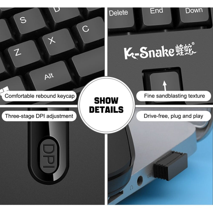 K-Snake WK800 Set tastiera mouse wireless 2.4G Computer da tavolo Notebook Business Office House Use, White, Black