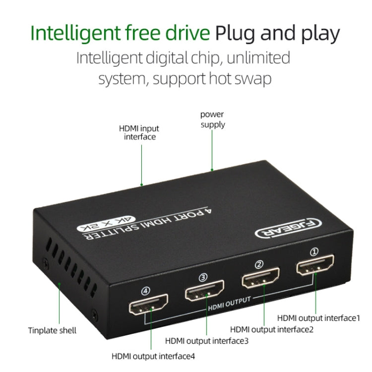 Splitter audio/video HD FJGEAR FJ-SM4K104 HDMI 1 in 4