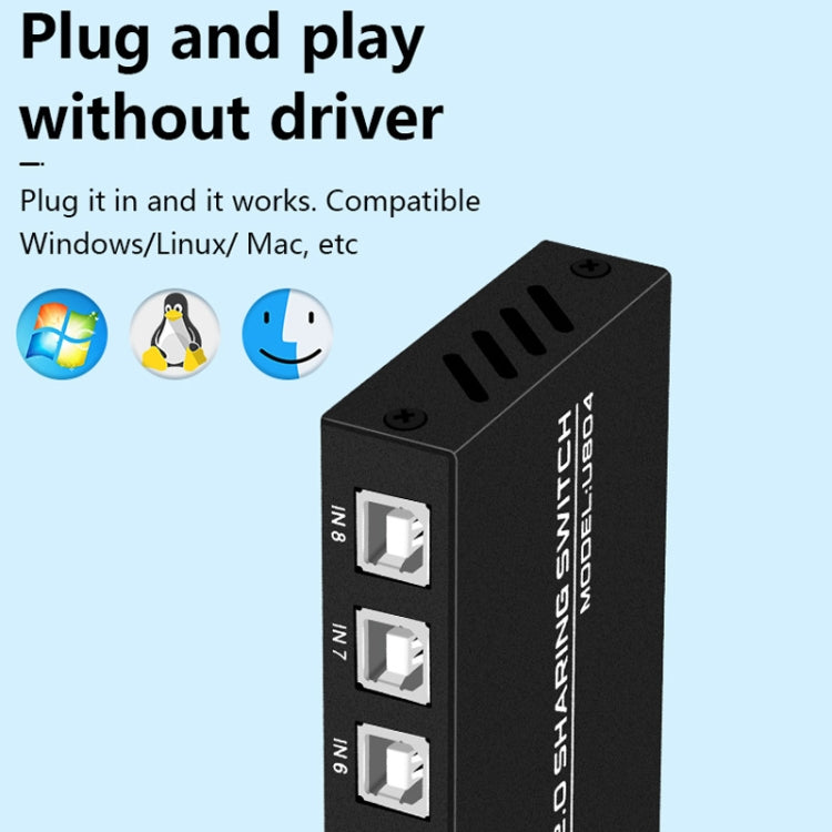 FJGEAR FJ-U804 Estensore per switch di condivisione USB 2.0 8 ingressi 4 uscite, FJ-U804