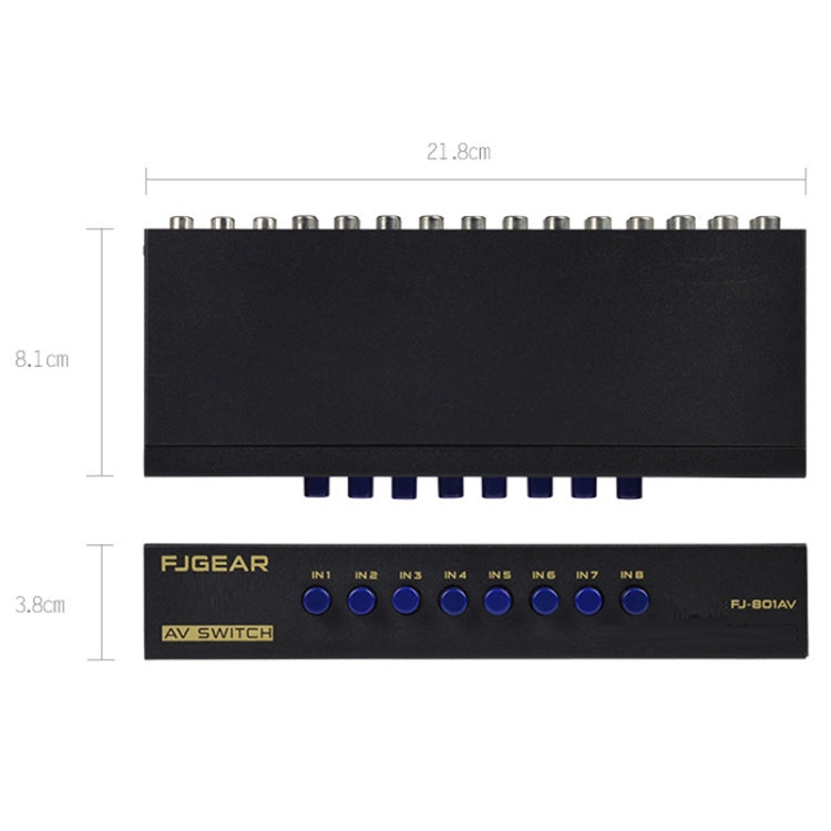 FJGEAR FJ-801AV Commutatore audio video Commutatore CVBS 8 ingressi 1 uscita, FJ-801AV