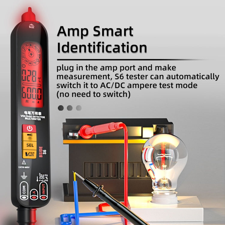 BSIDE S6 Multimetro digitale intelligente Penna per test di corrente Capacità Temperatura Rilevatore di tensione, S6