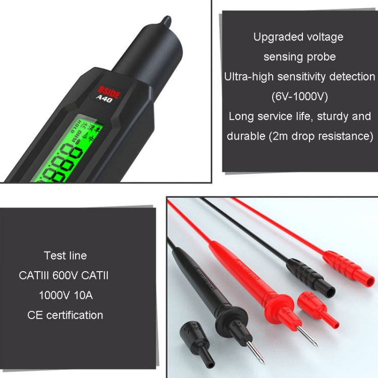 BSIDE A40 Termometro a infrarossi Tipo di penna elettrica Multimetro intelligente Tester di tensione inverter VFC, A40