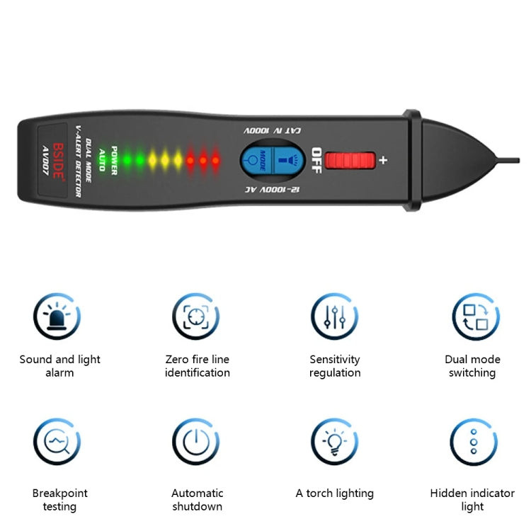 Tester di tensione CA con rilevamento del punto di interruzione senza contatto con penna elettrica intelligente doppia modalità BSIDE AVD07, AVD07