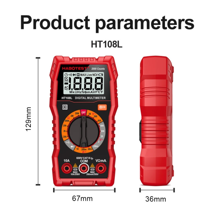 HABOTEST HT108L 600V 10A Multimetro digitale LCD Tester di corrente multitester per diodi di tensione CC Frequenza, HT108L