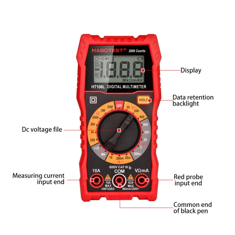 HABOTEST HT108L 600V 10A Multimetro digitale LCD Tester di corrente multitester per diodi di tensione CC Frequenza, HT108L