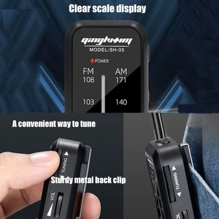 SH-05 Mini test di ascolto Radio speciale FM/AM a due bande di tipo Pin con clip posteriore