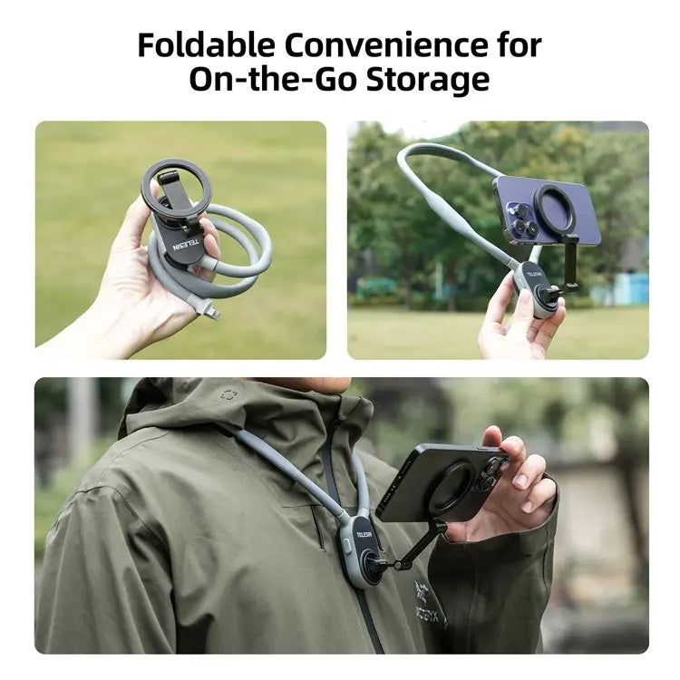 Supporto da collo per telefono con bastone magnetico per selfie in silicone TELESIN, MNM-001 (Gray), MNM-001 (Blue)