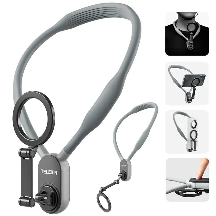 Supporto da collo per telefono con bastone magnetico per selfie in silicone TELESIN, MNM-001 (Gray), MNM-001 (Blue)