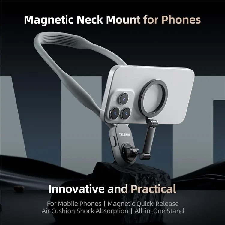 Supporto da collo per telefono con bastone magnetico per selfie in silicone TELESIN, MNM-001 (Gray), MNM-001 (Blue)