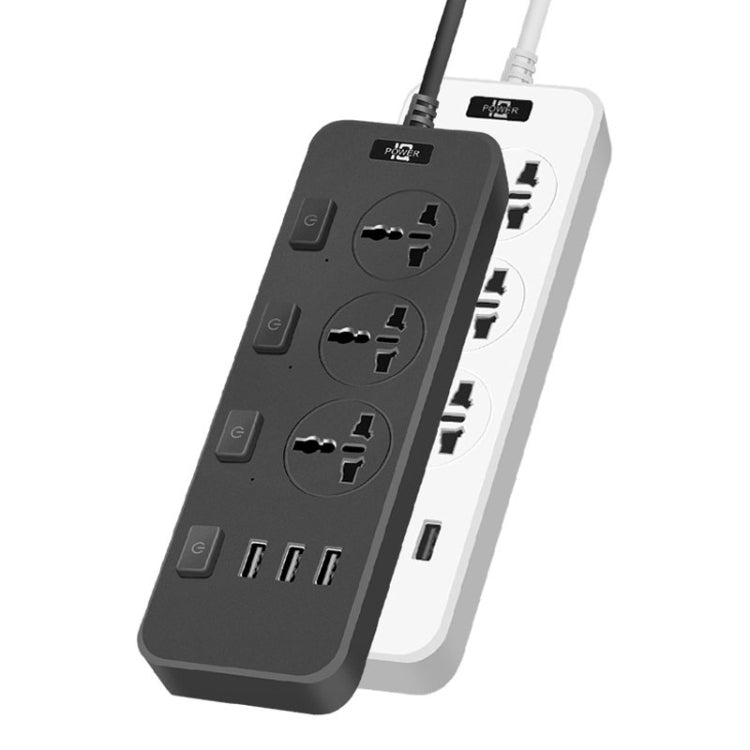 T14 2m 2500W 3 Spine + 3 Porte USB Presa Multifunzione Con Interruttore, UK Plug (Black), UK Plug (White), US Plug (Black), US Plug (White), EU Plug (Black), EU Plug (White)