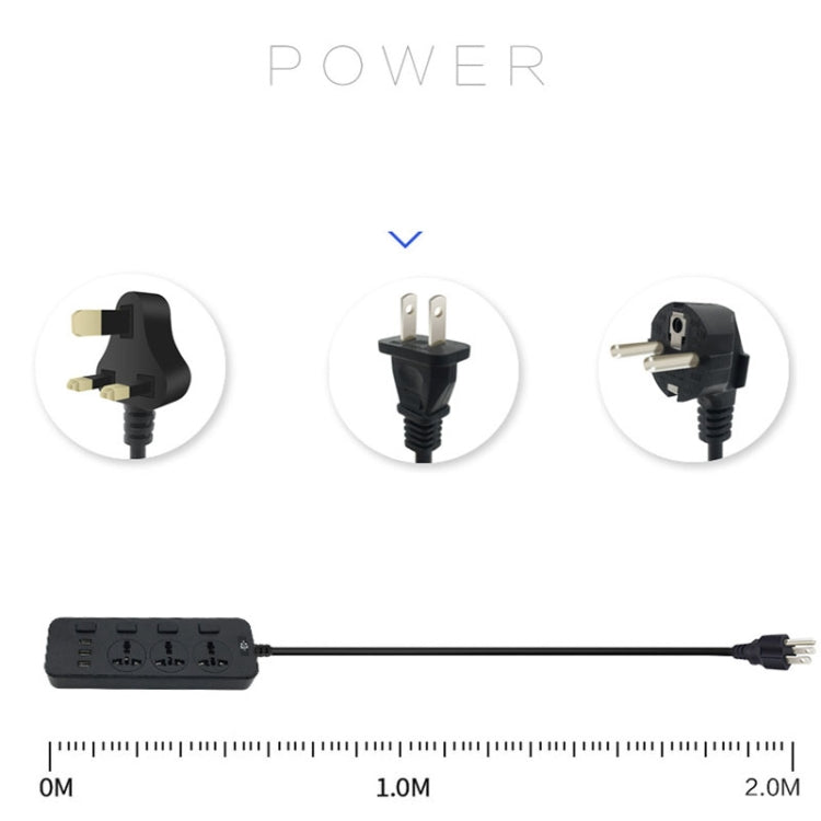 T14 2m 2500W 3 Spine + 3 Porte USB Presa Multifunzione Con Interruttore, UK Plug (Black), UK Plug (White), US Plug (Black), US Plug (White), EU Plug (Black), EU Plug (White)