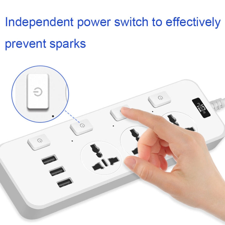 T14 2m 2500W 3 Spine + 3 Porte USB Presa Multifunzione Con Interruttore, UK Plug (Black), UK Plug (White), US Plug (Black), US Plug (White), EU Plug (Black), EU Plug (White)