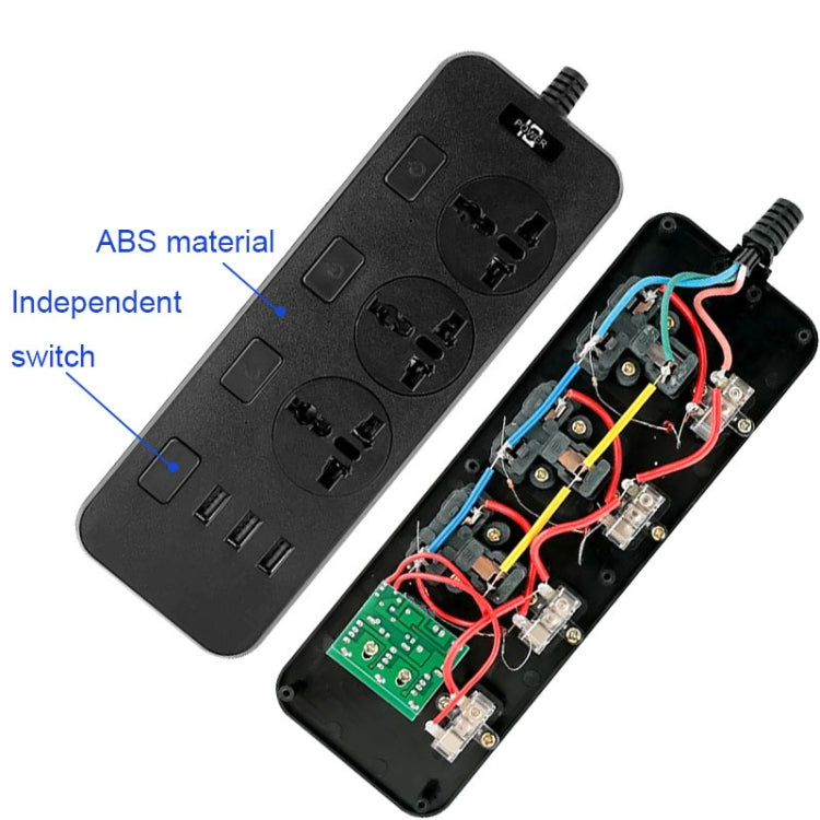 T14 2m 2500W 3 Spine + 3 Porte USB Presa Multifunzione Con Interruttore, UK Plug (Black), UK Plug (White), US Plug (Black), US Plug (White), EU Plug (Black), EU Plug (White)