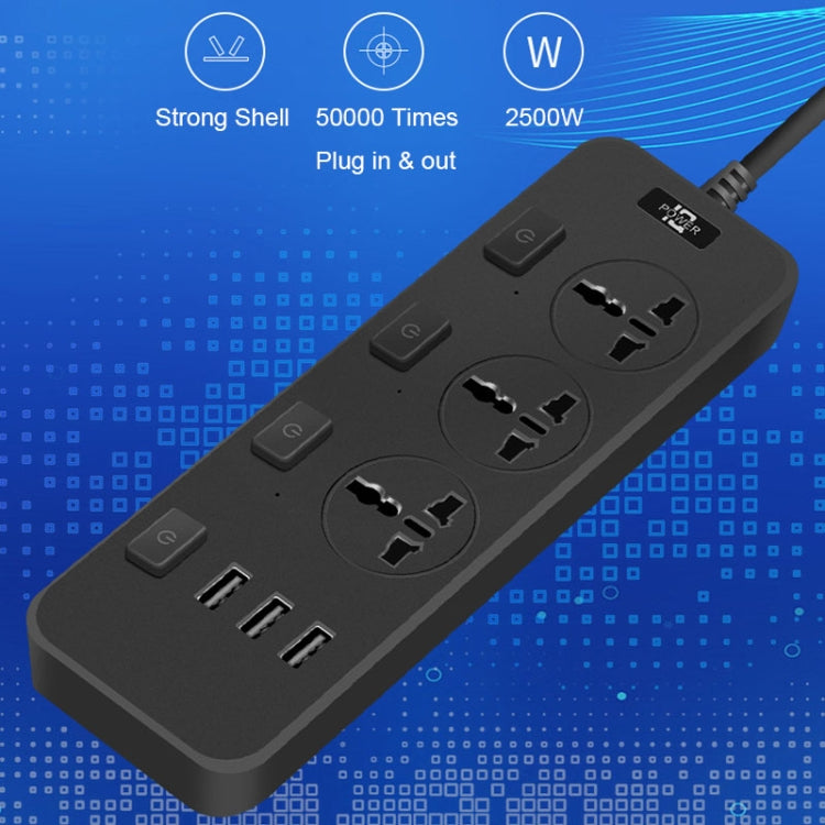 T14 2m 2500W 3 Spine + 3 Porte USB Presa Multifunzione Con Interruttore, UK Plug (Black), UK Plug (White), US Plug (Black), US Plug (White), EU Plug (Black), EU Plug (White)