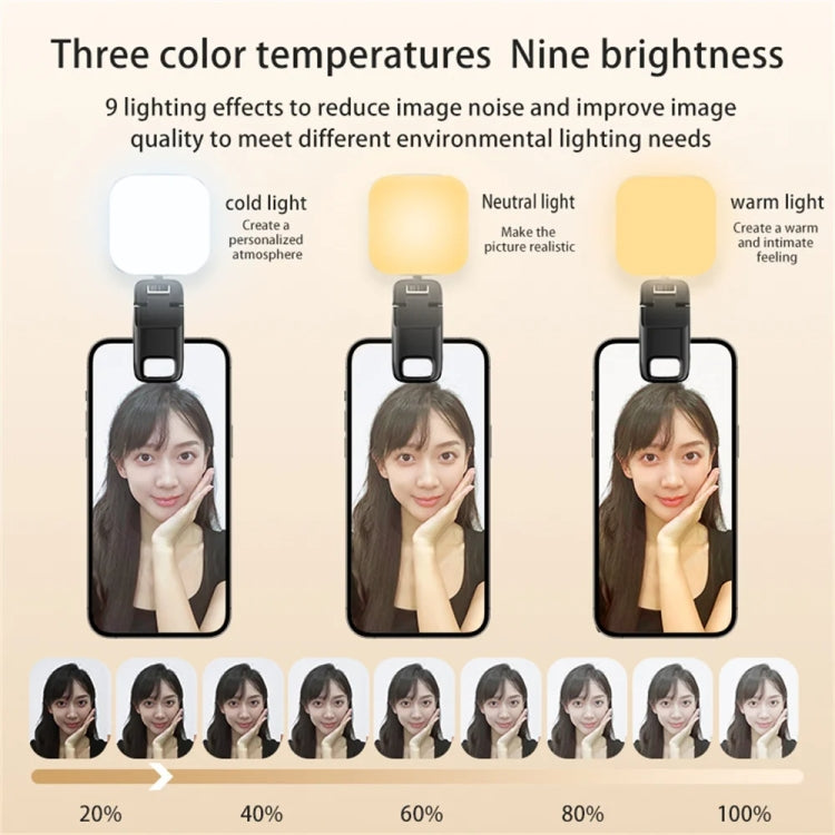 LED per telefono cellulare Live Beauty Fill Light Luce tascabile per fotocamera con ricarica USB, Black, White