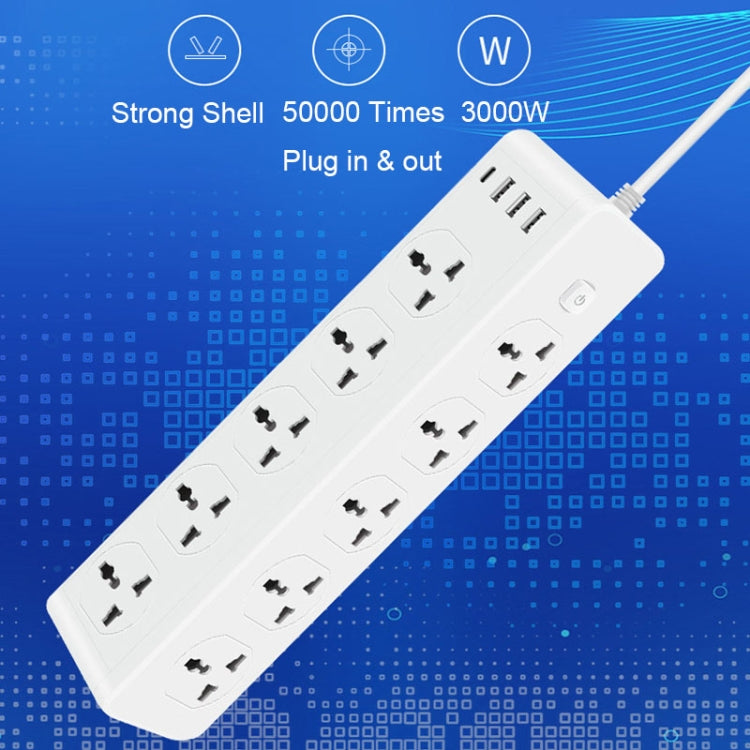 D15 2m 3000W 10 spine + PD + 3 porte USB Presa verticale con interruttore, UK Plug, EU Plug, Two-pin US Plug, Three-pin US Plug