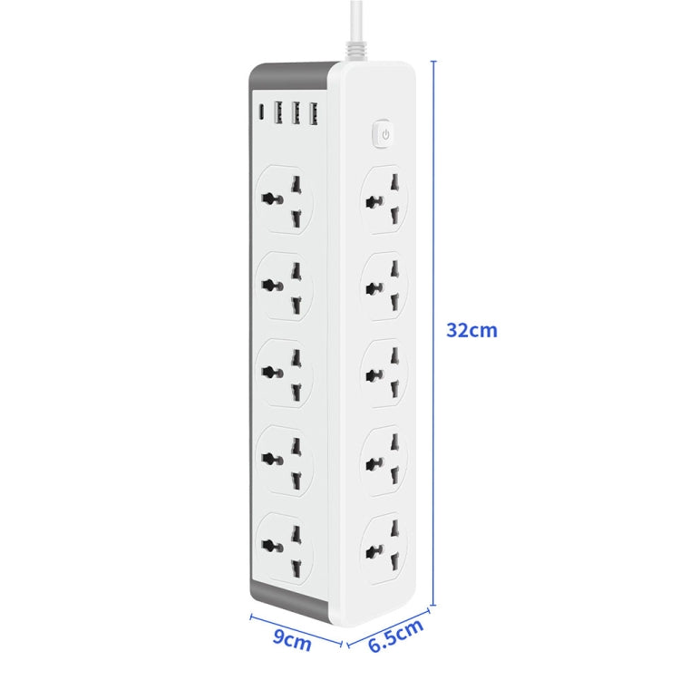 D15 2m 3000W 10 spine + PD + 3 porte USB Presa verticale con interruttore, UK Plug, EU Plug, Two-pin US Plug, Three-pin US Plug