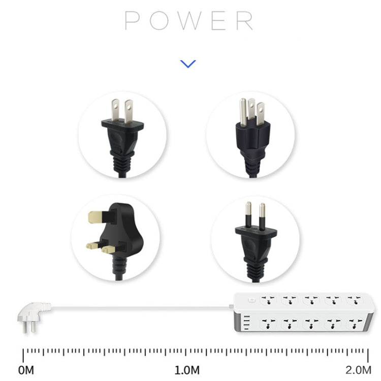 D15 2m 3000W 10 spine + PD + 3 porte USB Presa verticale con interruttore, UK Plug, EU Plug, Two-pin US Plug, Three-pin US Plug