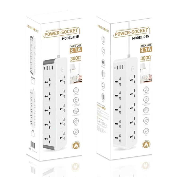 D15 2m 3000W 10 spine + PD + 3 porte USB Presa verticale con interruttore, UK Plug, EU Plug, Two-pin US Plug, Three-pin US Plug