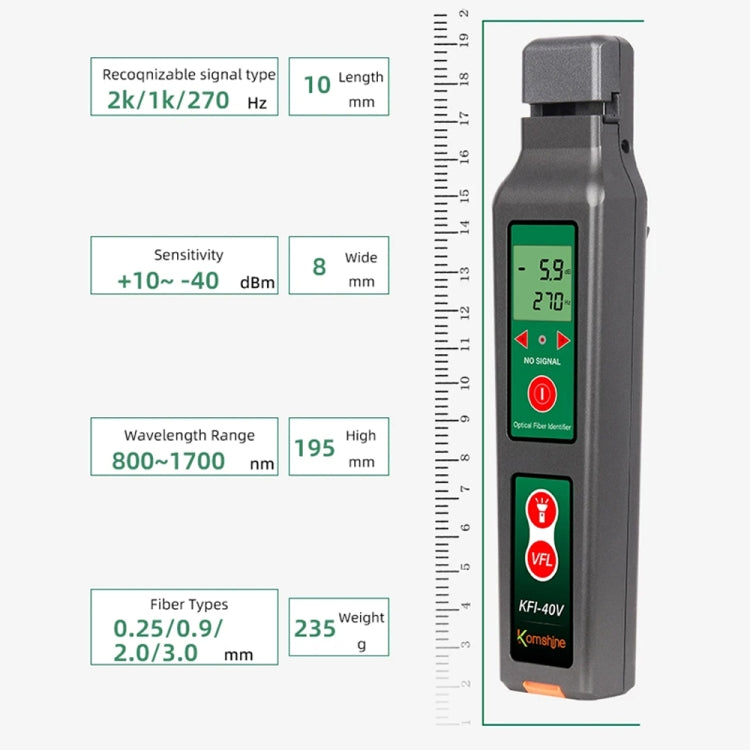 Identificatore in fibra ottica Komshine Identificatore di direzione del segnale del cavo ottico con luce rossa VFL 10 mW, KFI-40V