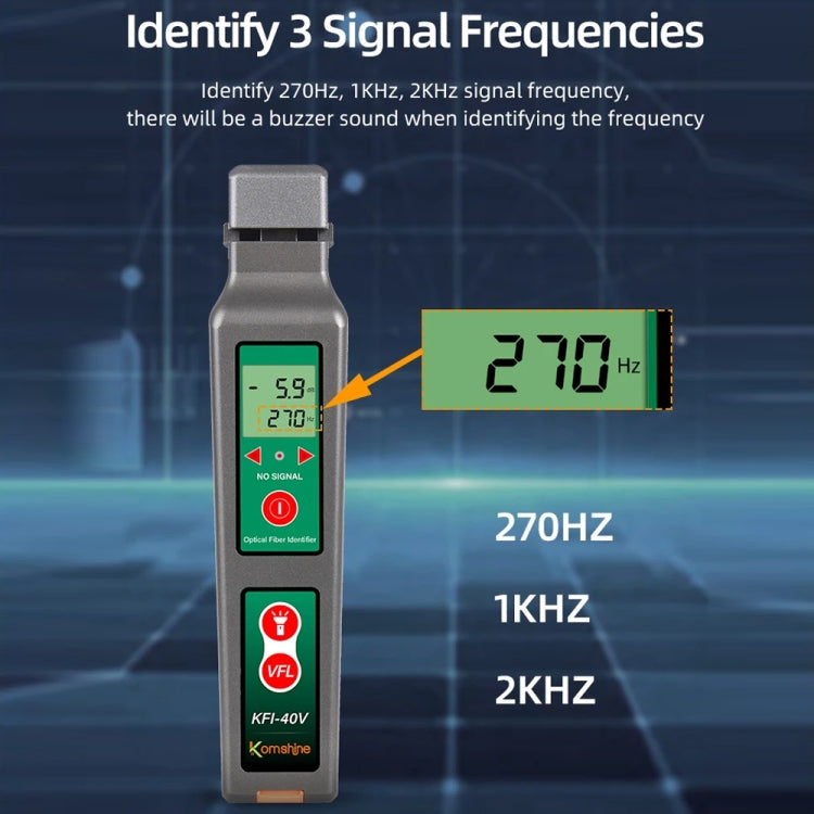 Identificatore in fibra ottica Komshine Identificatore di direzione del segnale del cavo ottico con luce rossa VFL 10 mW, KFI-40V