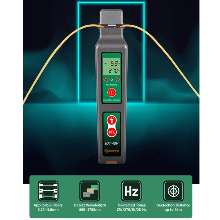 Identificatore in fibra ottica Komshine Identificatore di direzione del segnale del cavo ottico con luce rossa VFL 10 mW, KFI-40V