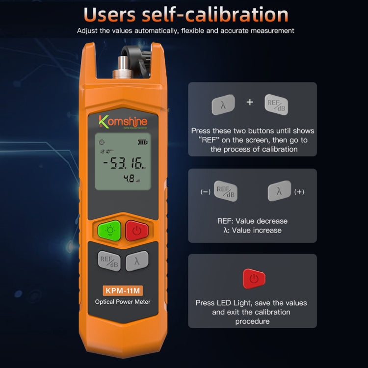Komshine Misuratore di potenza ottica ad alta precisione Mini tester di attenuazione della luce in fibra ottica con LED, A-G/-70dBM to +6DBM, C-G/-50DBM to +26DBM, A-L/-70dBM to +6DBM, C-L/-50DBM to +26DBM