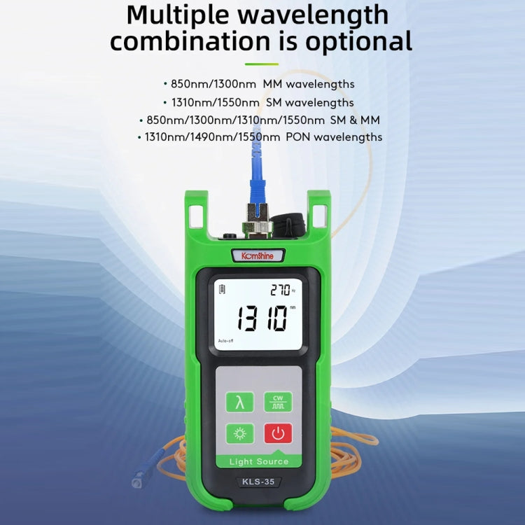 Tester portatile per fibra con sorgente di luce laser Komshine con retroilluminazione a LED, KLS-35-S, KLS-35-M, KLS-35-MS, KLS-35-PON