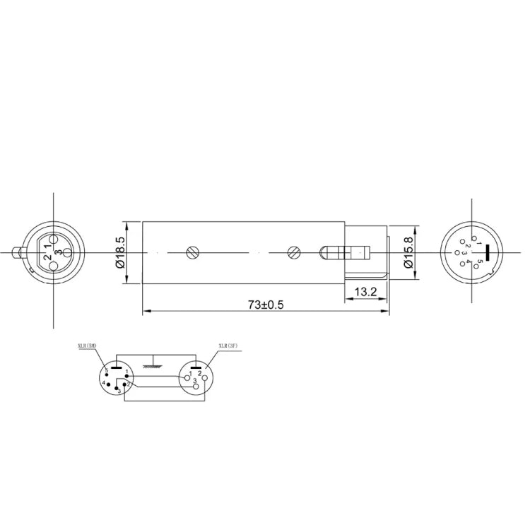 Adattatore XLR per lampada di segnalazione DMX maschio da 3 pin XLR femmina a 5 pin XLR maschio con guscio in lega di zinco